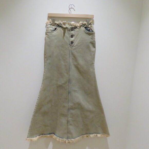 BASIC PLEASURE MODE Dolly Washed Frayed Denim Maxi Skirt Punk Goth Rock Alt NWT - Picture 3 of 16